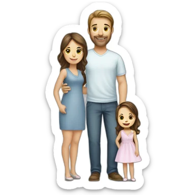 white brunette Husband and wife and little daughter infant sticker