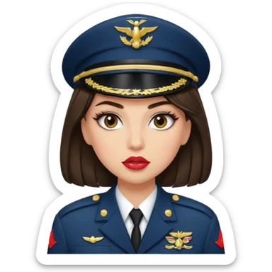 Emoji of a brunette girl in the military with big eyelashes, big lips with gloss, and a sassy face  sticker