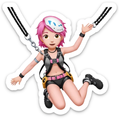 bungee jumping face with earrings pink hair flying away bungee jumo sticker