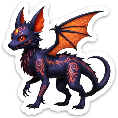 Shiny Fiery Dark Ugly Evil Realistic Glowing Eldritch Horror Cool Edgy Badass Emo Demonic Batty Dusky Ethereal Punky Aural Bioluminescent Hideous Canine-Litten-Amaura-Salandit-Noibat-Flareon-Fakémon-fusion (full body) with intricate pattern markings sticker