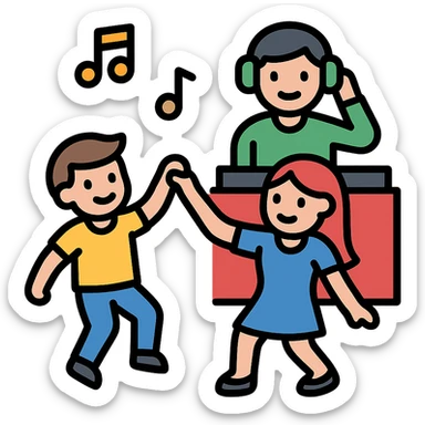 boy dance with older girl at party and DJ watching on it sticker