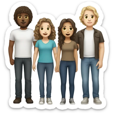 White couple With brown hair, the boy has a mullet, the girl has microbangs sticker