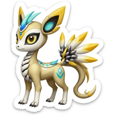 Cute Baby Colorful Shiny Tribal Skeletal masked armored Meloetta-Silvally-Solgaleo-Raikou-Pokémon-Digimon-Fakémon-fusion-hybrid-creature, full body sticker