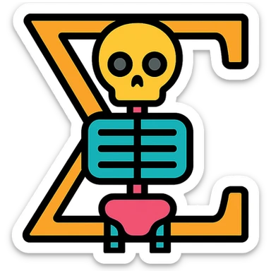 sigma skeleton, color outline icon, black outlines with subtle color accents sticker