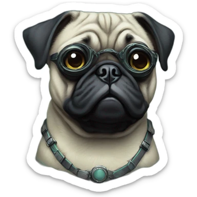 A cyberpunk black pug in Art Nouveau style during 1910 sticker
