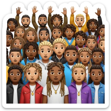 Crowd of fans consisting of African American men with dreadlocks and And African men's with low top and high top curly taper fade haircuts and African American women with braids all in crowd enjoying concert sticker