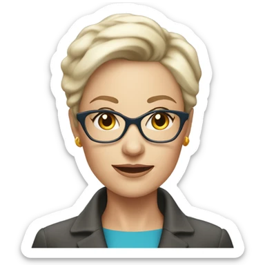 Middle aged white lesbian woman realtor with glasses and short hair and blue eyes sticker