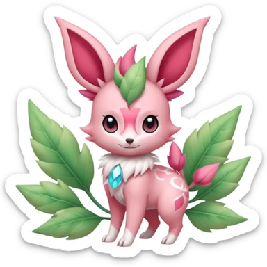 Rosy floral romantic cute kawaii pastel Ivy-Scizor-Sylveon-Leafeon-Pokémon-Digimon-Fakémon-hybrid-fusion-creature sticker