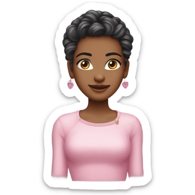 Uma bonequinha com o cabelo curto no ombro a cor avelã os olhos avelã e branca uma blusa rosa com um laço no meio bora bem rosinha sombra celha e avelã  sticker