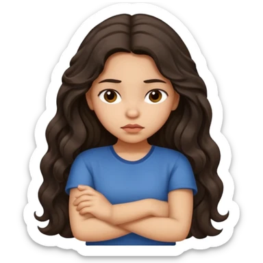 Hispanic girl with long dark wavy hair crossing her arms and slightly pouting sticker