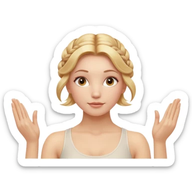 Cinematic Realistic Yoga Girl Portrait, depicted with lifelike skin texture, subtle rosy undertones, and soft natural lighting that enhances the gentle contours of her face. Her intricately detailed golden blonde hair is elegantly styled in an updo, sticker