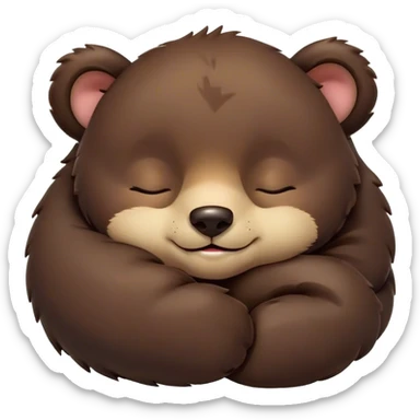 Meme-Worthy Cute Sleeping bear cub Portrait Emoji, Head resting peacefully with a contented smile, showcasing a massive, robust build and a luxuriously soft dark brown fur, eyes shut in a serene, restful nap, Simplified yet hilariously adorable features, highly detailed, glowing with a soft, drowsy light, high shine, relaxed and utterly lovable, stylized with an air of playful laziness, bright and heartwarming, soft glowing outline, capturing the essence of a comically sleepy bear cub, so meme-worthy it feels like it could instantly become the next viral sensation of adorable slumber! sticker