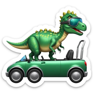 Dinosaurio subido en un carro tecnológico con lentes de realidad virtual sticker