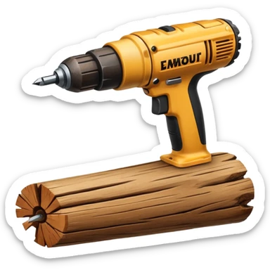 carpenter drill with wooden log sticker