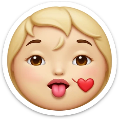 A cute circular blowing a smooch kiss and a bite on a another emoji's lip sticker