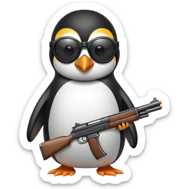 Penguin with sunglasses and gun shooting bullets sticker