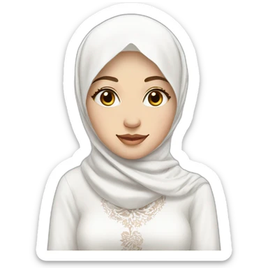 Prety white skin Woman with white hijab and white blouse with batik motif sticker