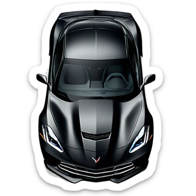 Create a black 2020 corvette stingray with 2 white lines in front of hood  sticker
