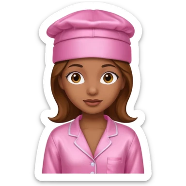 a brown skin girl with a pink satin cap and pajamas sticker