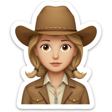 Ennis Del Mar with brown eyes, dark blonde hair, ivory shirt, brown jacket and cowboy hat sticker