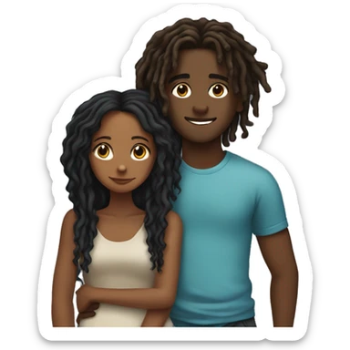 Brown girl with wavy hair hugging black boy who has dreads  sticker