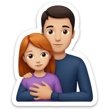 A tall dark-haired tanned man and a small ginger-haired girl hugging sticker