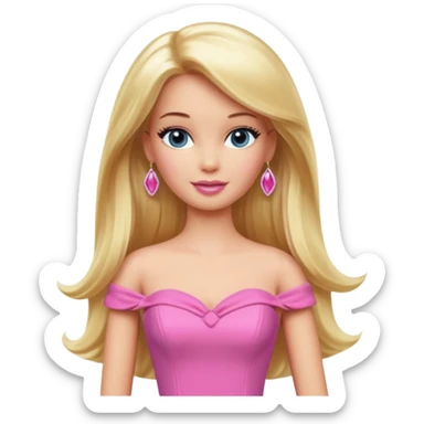 barbie, long blonde hair, pink dress sticker