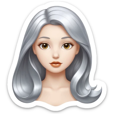 abstract sensual body silhouette, long metallic chorme hair, liquid silver chrome, smooth curves and sensual posing sticker