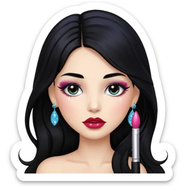 douyin long black hair glossy ;lips glittery girl sticker