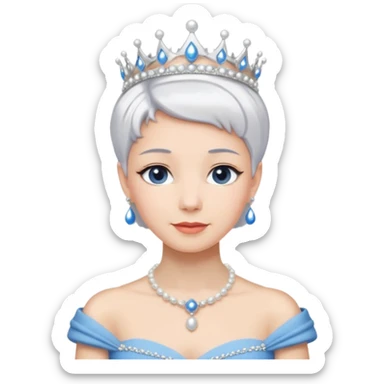 Queen with white short hair – silver tiara, pearl necklace, elegant gown, blue dress sticker