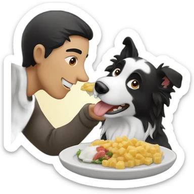 border collie dog eating and his owner sticker