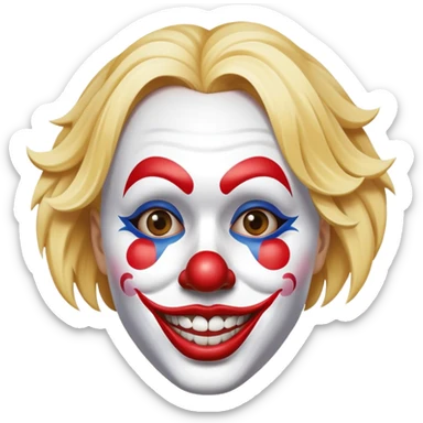 a blonde woman making a good decision acting like a fool holding a clown madk sticker