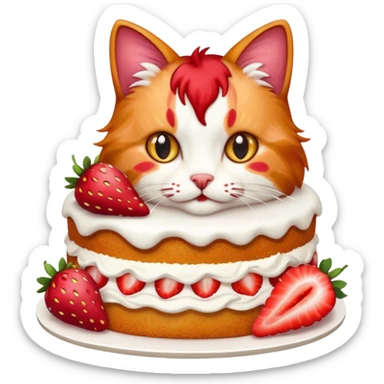 cat eating strawberry cake sticker