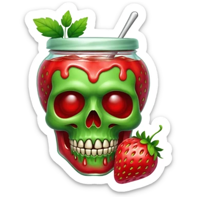A green skull with strawberry marmalade sticker