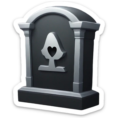 a black tombstone in silver RIP and a silver heart sticker