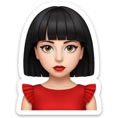 Create lady gaga with a red dress and black short hair with bangs sticker