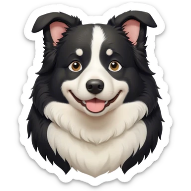 Cinematic Meme-Worthy Chubby Sleeping Border Collie Portrait Emoji, Head resting peacefully with a contented smile, showcasing a delightfully chubby build and a luxuriously soft black and white coat, eyes shut in a serene nap, Simplified yet hilariously adorable features, highly detailed, glowing with a soft, drowsy light, high shine, relaxed and utterly lovable, stylized with an air of playful laziness, bright and heartwarming, soft glowing outline, capturing the essence of a comically sleepy Border Collie, so meme-worthy it feels like it could instantly become the next viral sensation of adorable slumber! sticker
