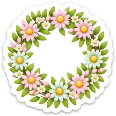 flower wreath with yellow, pink and white and green pastel colors, in a shape of an egg sticker
