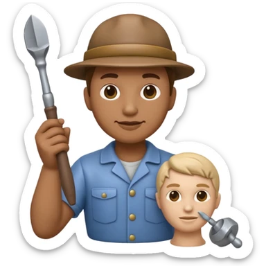 Apple Memoji-style 3D emoji of a sculptor with a small statue and chisel, smooth gradients, rounded edges, no background. sticker