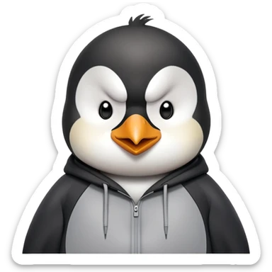 head and shoulders portrait of a friendly anthropomorphised penguin wearing a mafia-style tracksuit, soprano vibe, angry, intense brooding expression sticker