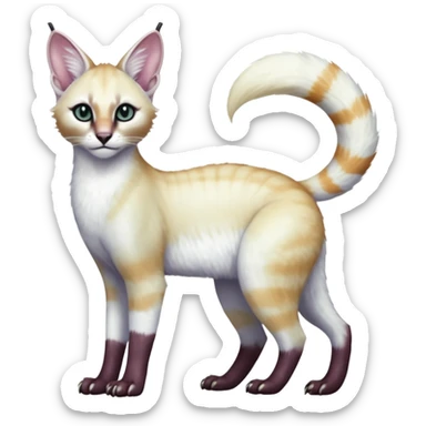 Colorful tropical pearly-albino-white iridescent glorious divine exotic cute cool beautiful shiny beautiful fantasy-caracal-civet-genet-sergal-vernid-Cacomistle-oncilla-animal-Fakémon-hybrid-fursona with tufted ears (full body) sticker