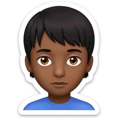 Dark brown boy, with fringe black hair, black eyes sticker