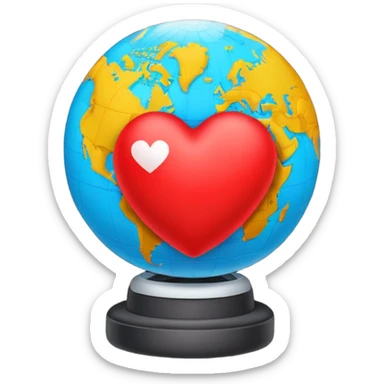 A glowing heart wrapped around a small globe, symbolizing love for travel and the world. Modern emoji design, vivid yet soft colors, clean background. sticker