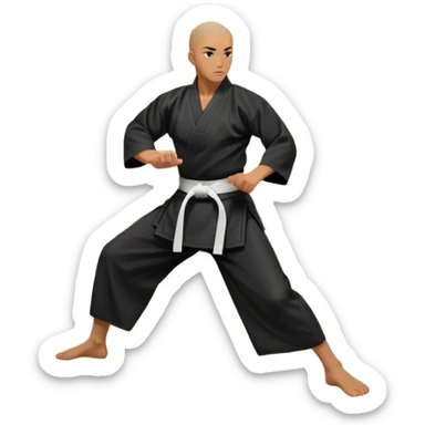 An icon depicting a martial artist in a black gi performing an Aikido technique in a dojo. The background showcases wooden floors, traditional dojo decor, and soft lighting that creates a peaceful yet focused atmosphere. The Aikido practitioner demonstrates fluid movement and precision.  sticker