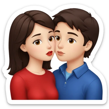 Brunette girl and brunette boy in love kissing sticker