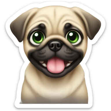 Cute Baby pug with big green eyes smiling with tongue out sticker