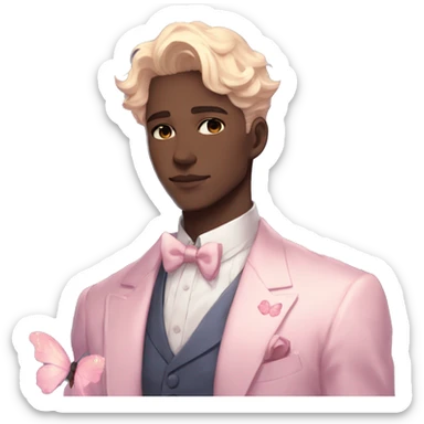 Gorgeous pastel anime style gentleman with blushing face and butterflies aesthetic trending style sticker