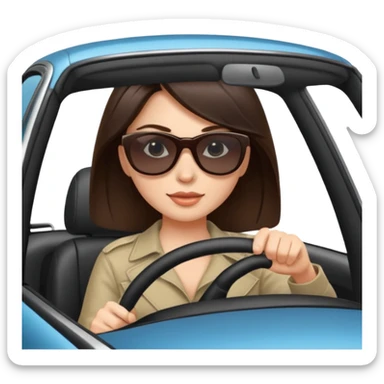 Brunette woman driving car like crazy. NewHappy face confidence  sticker