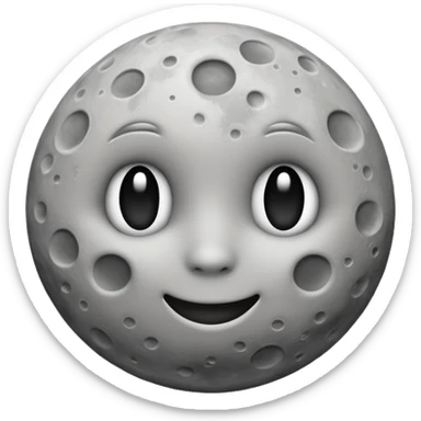 round gray emoji, moon-like, with white craters and lighter plain patches across the surface sticker
