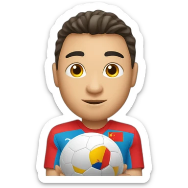 Soccer's player from kyrgyzstan holds the world world cup sticker